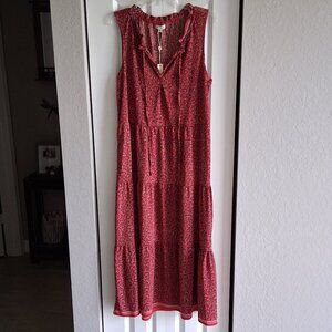 Max Studio Sleeveless Red Floral Print Tiered Maxi Dress Women's Size XL